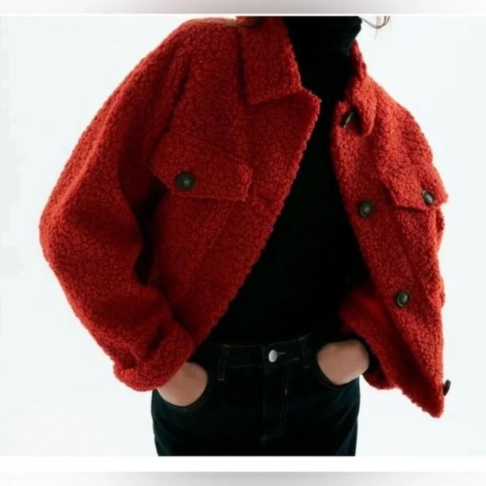 Zara Red Sherpa Jacket - Women's Cozy Shacket